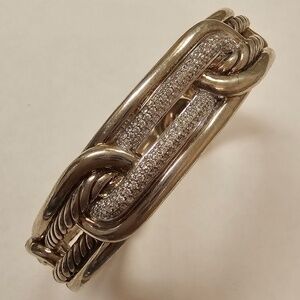 David Yurman Sterling Silver & Pavé Diamond Link Bangle Bracelet